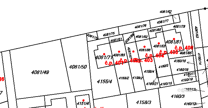 Pustkovec 401, Ostrava na parcele st. 4081/71 v KÚ Pustkovec, Katastrální mapa