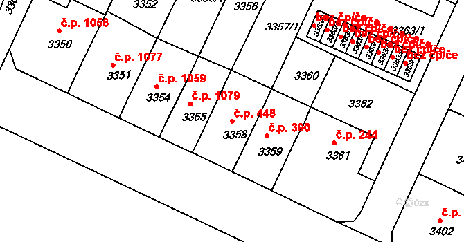 Předměstí 448, Litoměřice na parcele st. 3358 v KÚ Litoměřice, Katastrální mapa