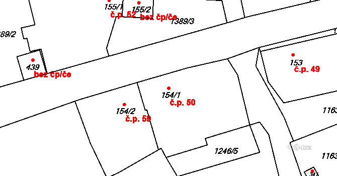 Úročnice 50, Benešov na parcele st. 154/1 v KÚ Úročnice, Katastrální mapa