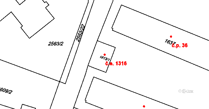 Předměstí 1316, Litoměřice na parcele st. 1613/1 v KÚ Litoměřice, Katastrální mapa