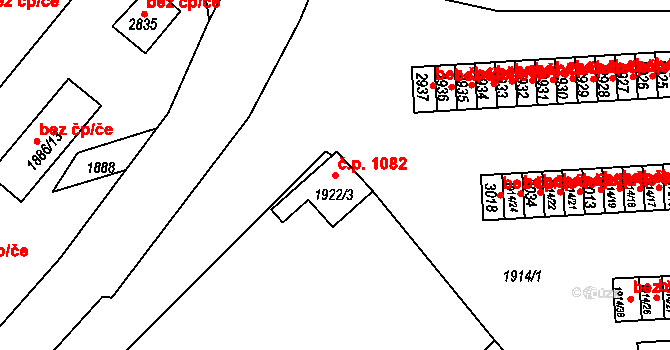 Zruč nad Sázavou 1082 na parcele st. 1922/3 v KÚ Zruč nad Sázavou, Katastrální mapa