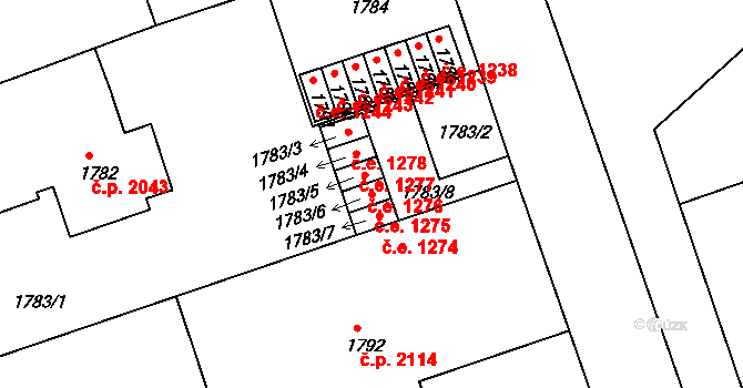 Tábor 1275 na parcele st. 1783/6 v KÚ Tábor, Katastrální mapa