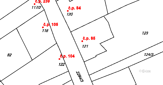 Křižanov 85 na parcele st. 121 v KÚ Křižanov, Katastrální mapa