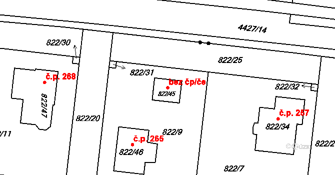 Ostrava 38218879 na parcele st. 822/45 v KÚ Stará Plesná, Katastrální mapa