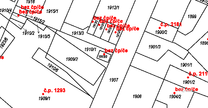 Turnov 38884879 na parcele st. 1910/3 v KÚ Turnov, Katastrální mapa