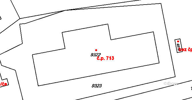 Vsetín 713 na parcele st. 9322 v KÚ Vsetín, Katastrální mapa