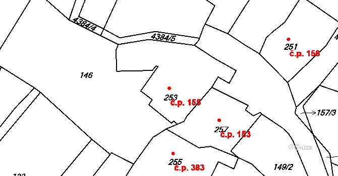 Valašské Klobouky 155 na parcele st. 253 v KÚ Valašské Klobouky, Katastrální mapa