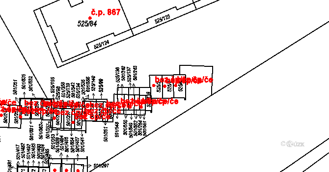 Ráj 599, Karviná na parcele st. 525/3 v KÚ Ráj, Katastrální mapa