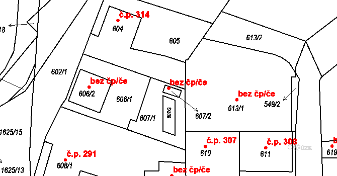 Komárov 50136879 na parcele st. 607/2 v KÚ Komárov u Hořovic, Katastrální mapa