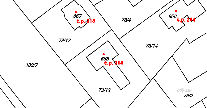 Svinary 314, Hradec Králové na parcele st. 668 v KÚ Svinary, Katastrální mapa