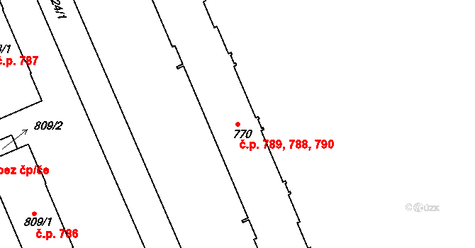 Milevsko 788,789,790 na parcele st. 770 v KÚ Milevsko, Katastrální mapa