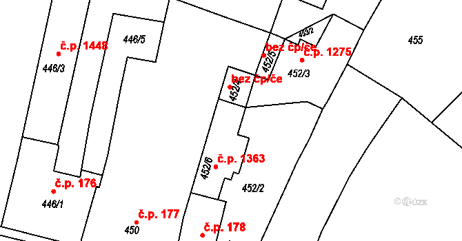 Třešť 1363 na parcele st. 452/6 v KÚ Třešť, Katastrální mapa