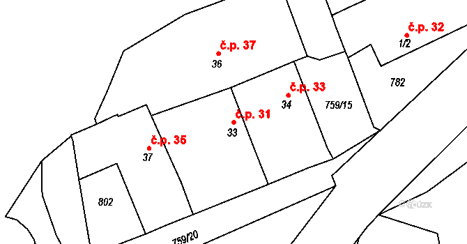 Mlékojedy 31, Neratovice na parcele st. 33 v KÚ Mlékojedy u Neratovic, Katastrální mapa