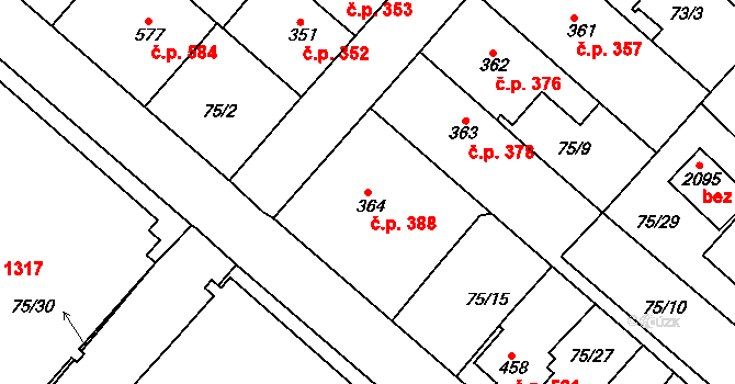 Neratovice 388 na parcele st. 364 v KÚ Neratovice, Katastrální mapa