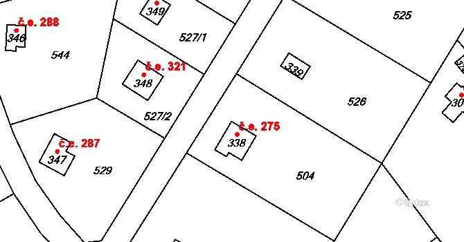 Černolice 275 na parcele st. 338 v KÚ Černolice, Katastrální mapa