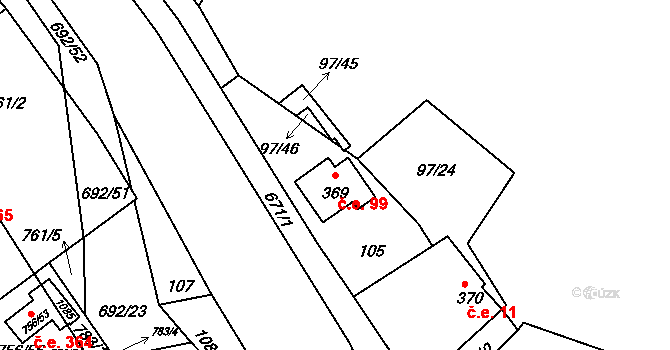 Štěchovice 99 na parcele st. 369 v KÚ Štěchovice u Prahy, Katastrální mapa