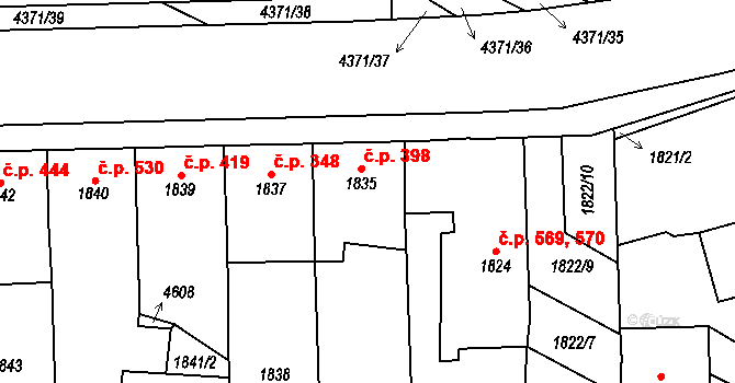 Veselí nad Lužnicí II 398, Veselí nad Lužnicí na parcele st. 1835 v KÚ Veselí nad Lužnicí, Katastrální mapa