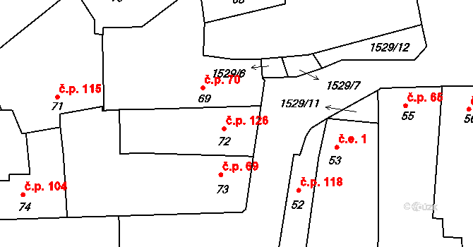 Koloveč 126 na parcele st. 72 v KÚ Koloveč, Katastrální mapa
