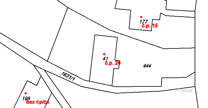 Rožmitál 25, Broumov na parcele st. 41 v KÚ Rožmitál, Katastrální mapa