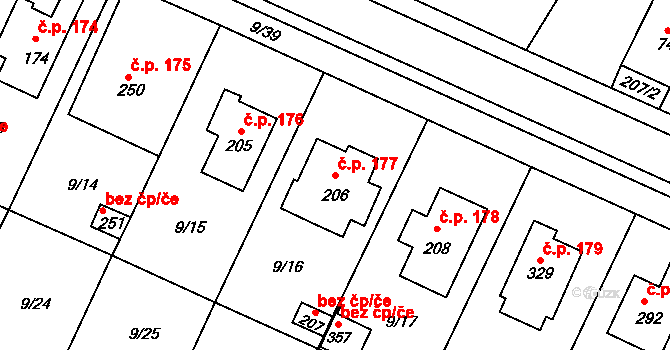 Srch 177 na parcele st. 206 v KÚ Srch, Katastrální mapa