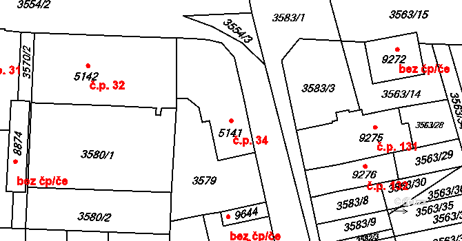 Cihelna 34, Pardubice na parcele st. 5141 v KÚ Pardubice, Katastrální mapa
