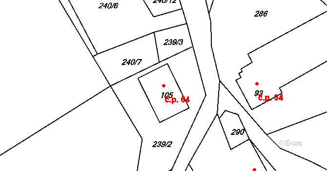 Hněvkov 64, Zábřeh na parcele st. 105 v KÚ Hněvkov, Katastrální mapa