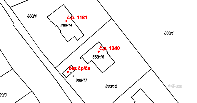 Liberec XIV-Ruprechtice 1340, Liberec na parcele st. 860/16 v KÚ Ruprechtice, Katastrální mapa
