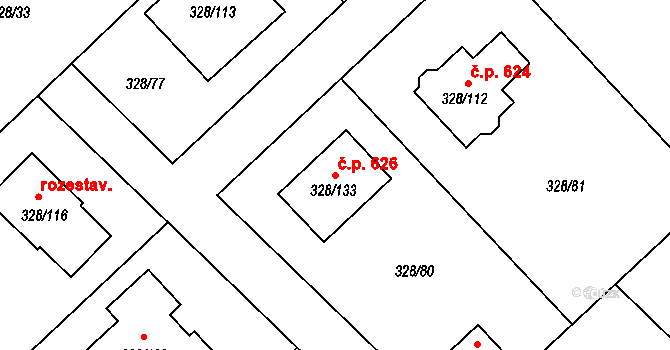 Krmelín 626 na parcele st. 328/133 v KÚ Krmelín, Katastrální mapa