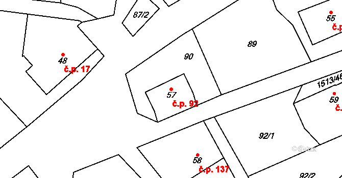 Libhošť 92 na parcele st. 57 v KÚ Libhošť, Katastrální mapa