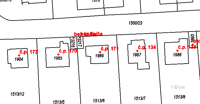Nádražní Předměstí 171, Český Krumlov na parcele st. 1986 v KÚ Český Krumlov, Katastrální mapa