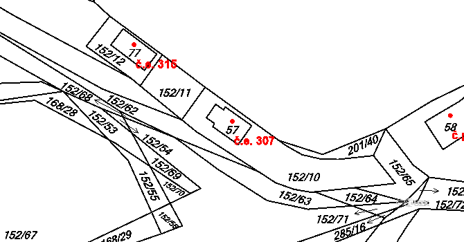 Smederov 307, Ždírec na parcele st. 57 v KÚ Smederov, Katastrální mapa