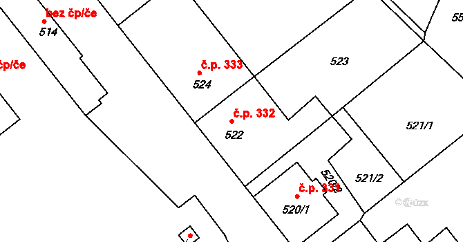 Kamenice nad Lipou 332 na parcele st. 522 v KÚ Kamenice nad Lipou, Katastrální mapa