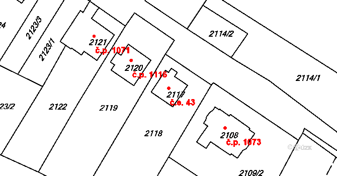 Vejprty 43 na parcele st. 2117 v KÚ Vejprty, Katastrální mapa