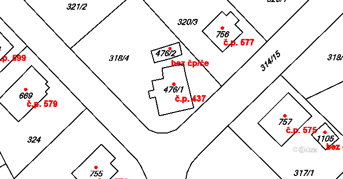 Světlá nad Sázavou 437 na parcele st. 476/1 v KÚ Světlá nad Sázavou, Katastrální mapa