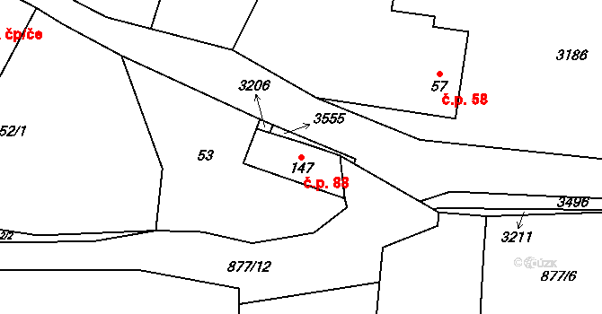 Liberk 88 na parcele st. 147 v KÚ Liberk, Katastrální mapa