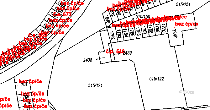 Příbram VII 540, Příbram na parcele st. 2438 v KÚ Březové Hory, Katastrální mapa