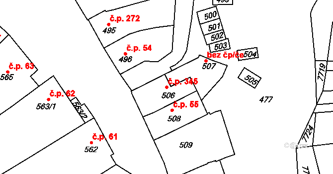 Šitbořice 345 na parcele st. 506 v KÚ Šitbořice, Katastrální mapa
