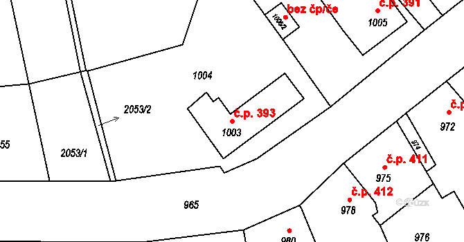 Konice 393 na parcele st. 1003 v KÚ Konice, Katastrální mapa