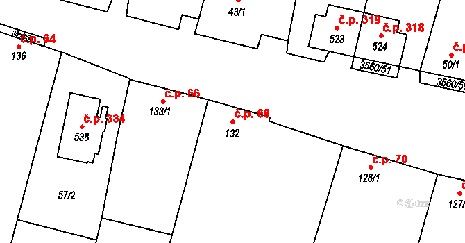 Hrabětice 68 na parcele st. 132 v KÚ Hrabětice, Katastrální mapa