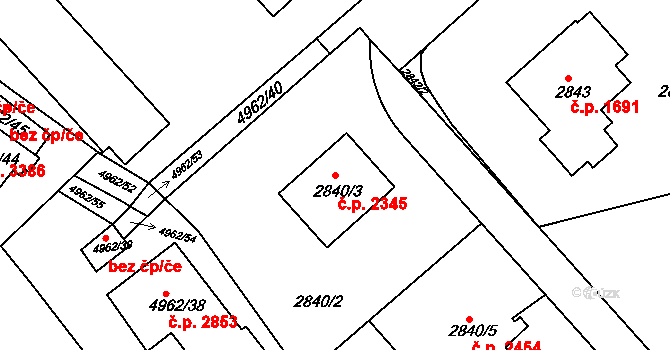 Znojmo 2345 na parcele st. 2840/3 v KÚ Znojmo-město, Katastrální mapa