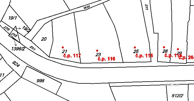 Dřevohostice 116 na parcele st. 23 v KÚ Dřevohostice, Katastrální mapa