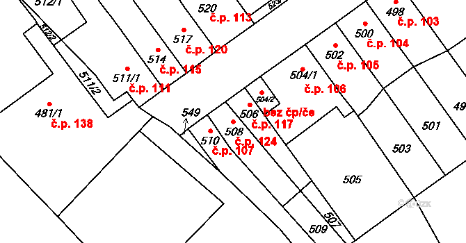 Přerov IV-Kozlovice 124, Přerov na parcele st. 508 v KÚ Kozlovice u Přerova, Katastrální mapa