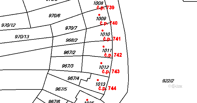 Jáchymov 742 na parcele st. 1011 v KÚ Jáchymov, Katastrální mapa