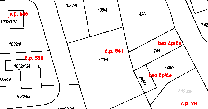 Senec 641, Zruč-Senec na parcele st. 738/4 v KÚ Senec u Plzně, Katastrální mapa