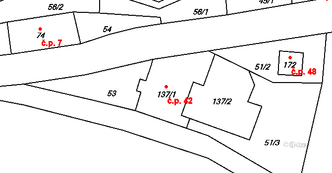 Bezděčín 42, Frýdštejn na parcele st. 137/1 v KÚ Bezděčín u Jablonce nad Nisou, Katastrální mapa