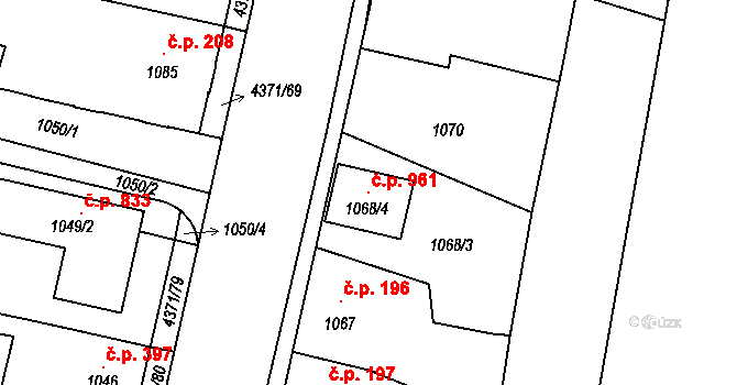 Veselí nad Lužnicí II 961, Veselí nad Lužnicí na parcele st. 1068/4 v KÚ Veselí nad Lužnicí, Katastrální mapa