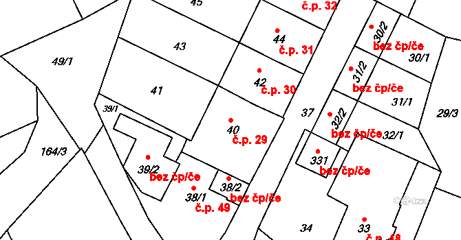 Henčov 29, Jihlava na parcele st. 40 v KÚ Henčov, Katastrální mapa