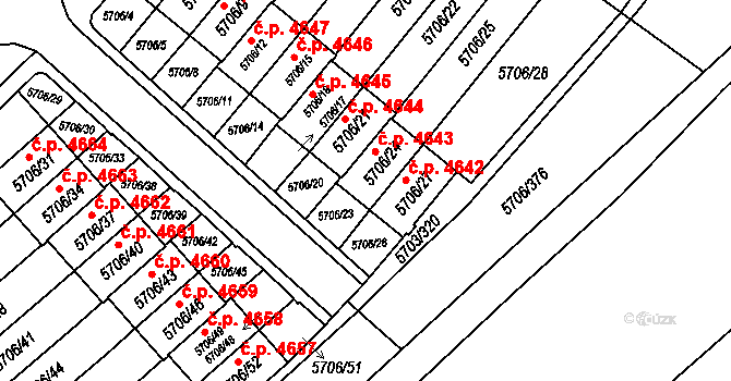 Jihlava 4643 na parcele st. 5706/24 v KÚ Jihlava, Katastrální mapa