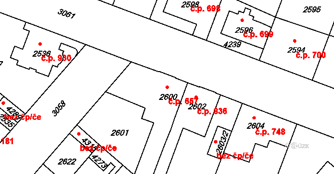 Čelákovice 657 na parcele st. 2600 v KÚ Čelákovice, Katastrální mapa