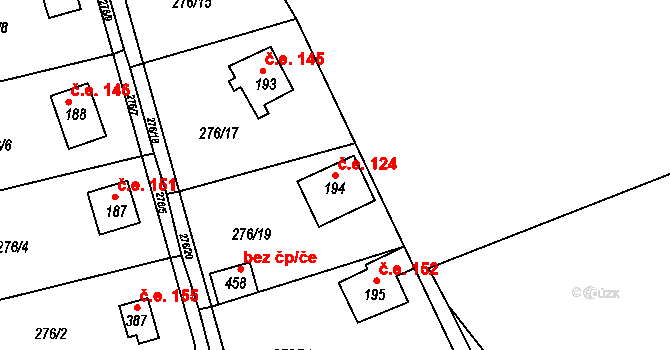 Hostěradice 124, Kamenný Přívoz na parcele st. 194 v KÚ Hostěradice, Katastrální mapa